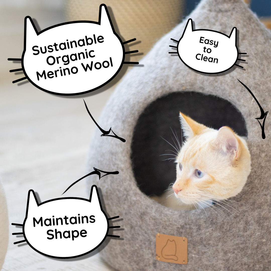 Whimsical Cat Ear Cave Bed - Felted Wool Hideout for Playful Kitties -